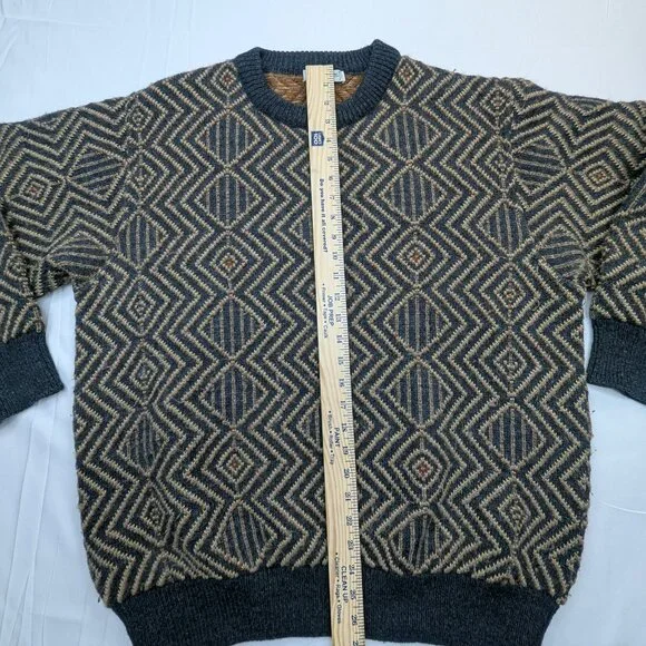 Vintage Bullock & Jones Alpaca Sweater XL Tan Black Geometric Made in Italy - Picture 7 of 9